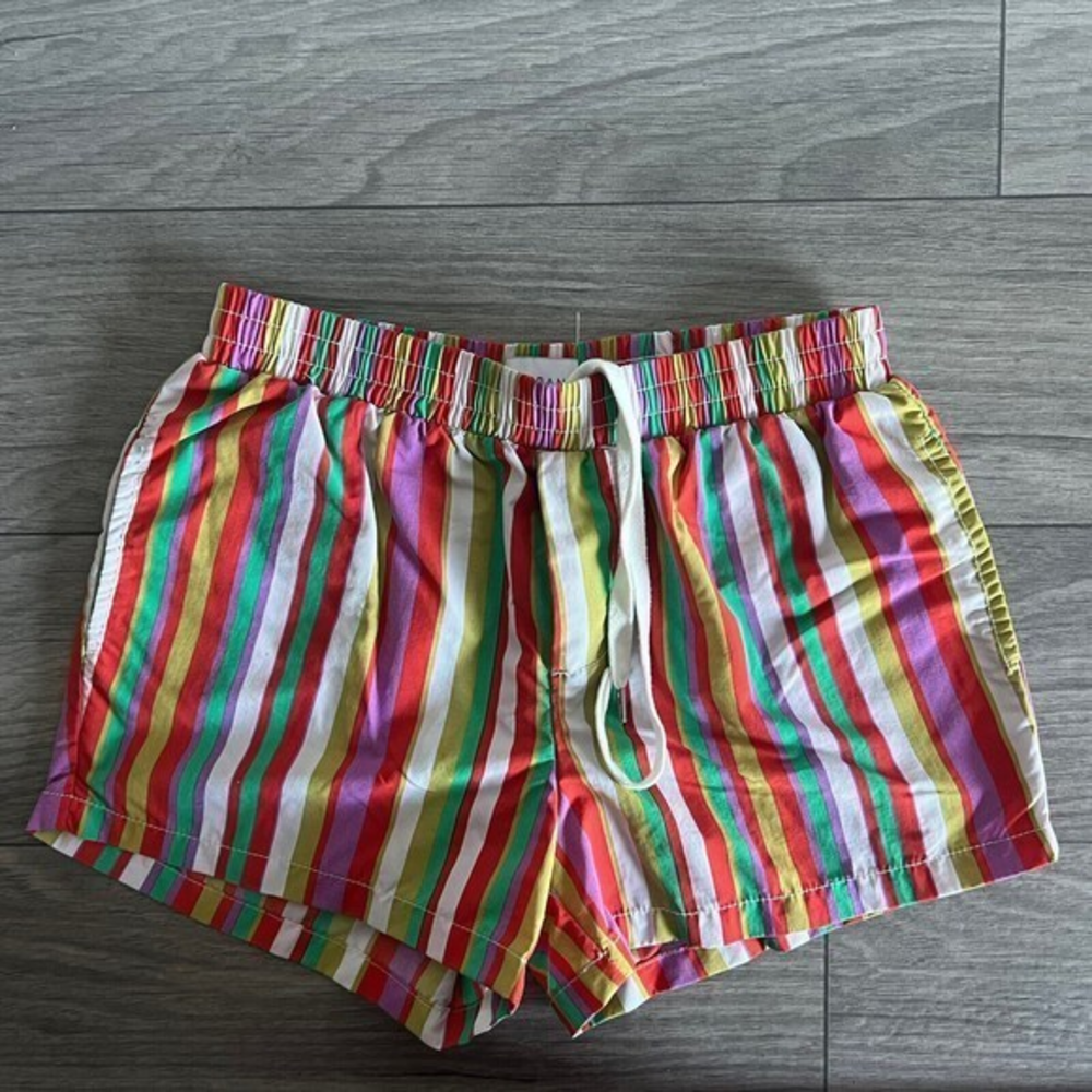 Urban Outfitters Womens Nylon Rainbow Striped Shorts Elastic Drawstring Waist XS